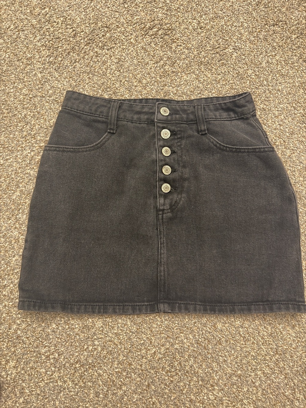 J. Galt High-Rise Button-Front Black Denim Mini Skirt Medium